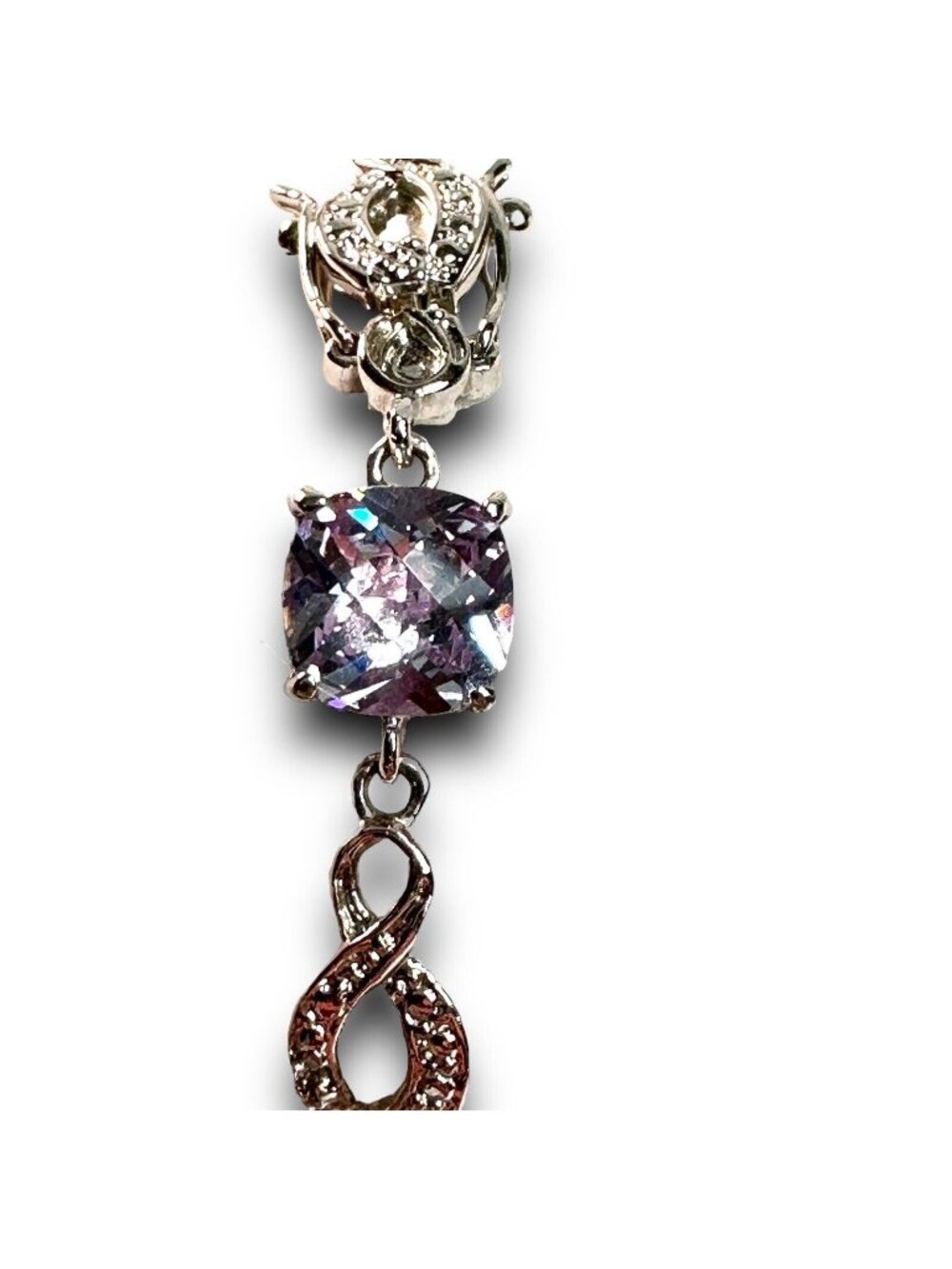 Silver Infinity Link Bracelet With Purple Cubic Zirconia Stones & Crystal Accent